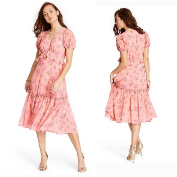 Dresses & Skirts - LoveShackFancy Pink Floral Ruffle Midi Dress Size 8
